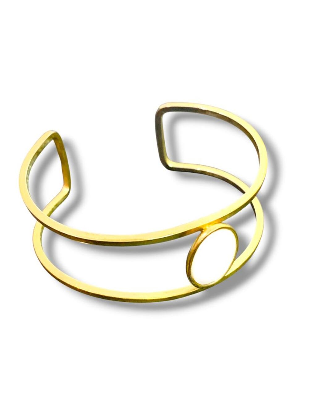 Signed Tahari Goldtone Open Bangle Bracelet White Faceted Acrylic